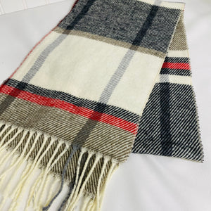 Scarves - Plaid Pattern - Taupe - Black - Red - Gray on Nautral