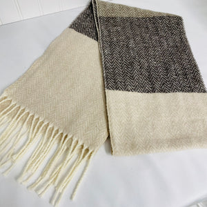 Scarves - Herringbone Style - Tan - Taupe - Dk Brown WIDE Stripes